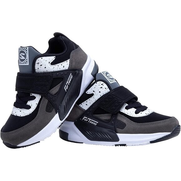 Kids Black Lightweight Tennis Athletic Casual Running Shoes Breathable Sneakers - Picture 2 of 7